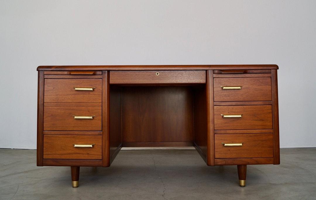 Gorgeous Mid-century Modern Walnut Executive Desk by Jasper Office