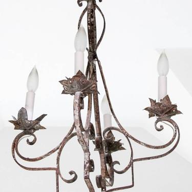 Antique Egyptian Wrought Iron Four Light Chandelier, Electrified, Four Candle 