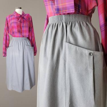 Vintage Cotton Chore Skirt, Large 18W / 1980s Midi Pocket Skirt / Mid Weight 100% Cotton A Line Skirt / Casual Elastic Waist Skirt 