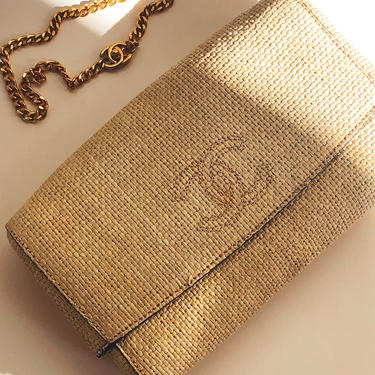 Chanel CC Gold Embroidered Chain Clutch/Shoulder Bag