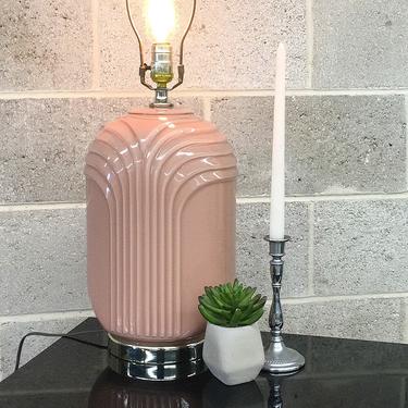 1980s Art Deco Revival Pink Ceramic Wave Lamps - a Pair