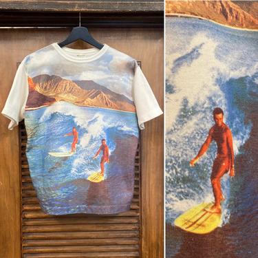 1960’s Surfer Photoprint Mod Short Sleeve Tiki Surf Sweatshirt, 60’s Surfer Style, Vintage Beach Top, Vintage Clothing 