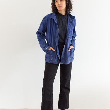 Vintage Blue Chore Jacket | Unisex Herringbone Twill Cotton Utility Work Coat | Paint Flecks | M L | FJ013 
