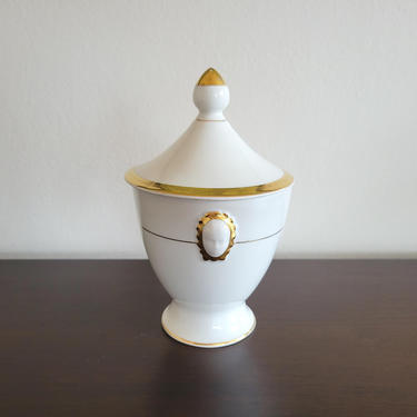 Vintage Ludwigsburg Porcelain Urn with Minimalist White & Gold &quot;Two Face&quot; Design 