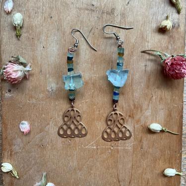 Handmade Aquamarine Earrings Ancient Roman Glass Beads Beaded Jewelry Classy Gifts for Her 