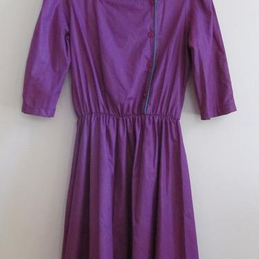 80s Puff Sleeve Dress with Piping M 36 Bust 