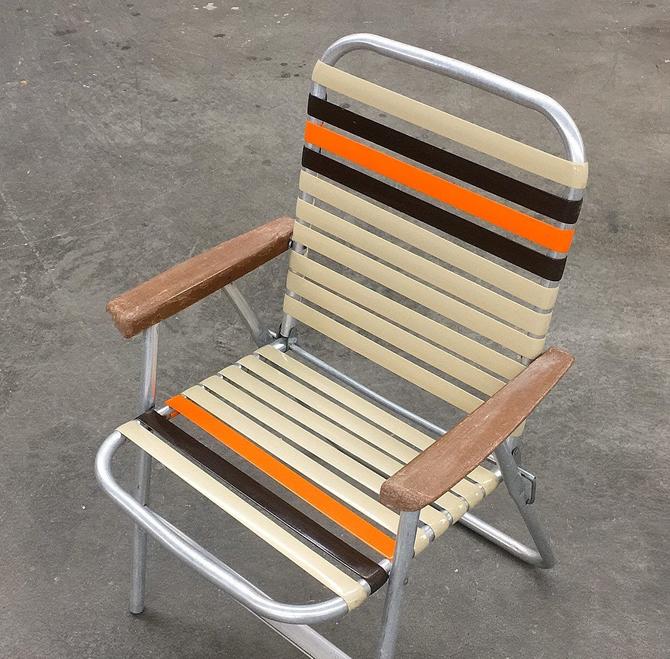Vintage Lawn Chair Retro 1970s Duralite + Orange + Brown + bed Vinyl