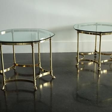 Labarge 2 solid brass hexagonal tables glass tops 
