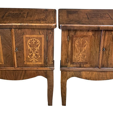 Rustic Pair of Italian Neoclassical Style Marquetry 2-Door Bedside Cabinets