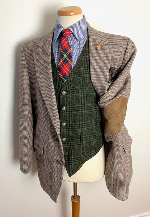 Vintage HARRIS TWEED Wool Blazer ~ 44 R ~ Herringbone jacket / sport ...