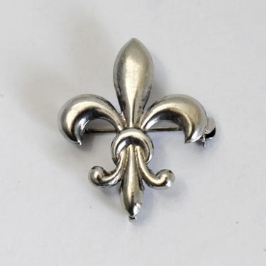 Dainty 60's sterling fleur de lis watch pin, classic mid-century 925 silver stylized lily brooch 