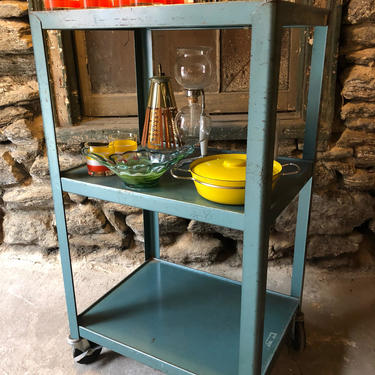 Mid century industrial rolling cart industrial factory cart industrial shelving 