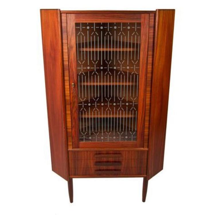 RARE Danish Rosewood 3-Drawer Corner Cabinet