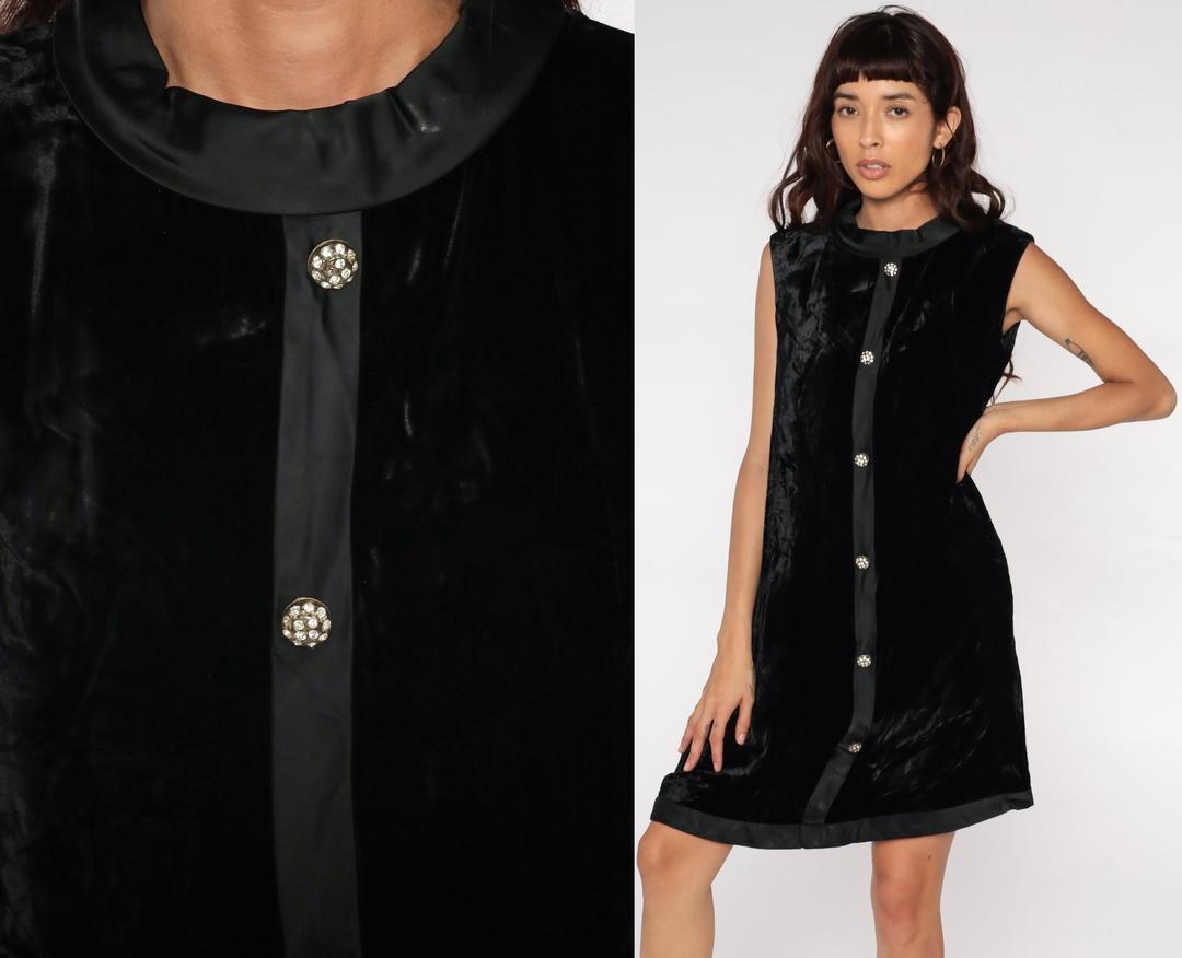 Velvet Mini Dress 60s Mod Black Party Dress R&K, Shop Exile