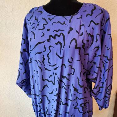 Vintage top deep purple and black print,1980's 