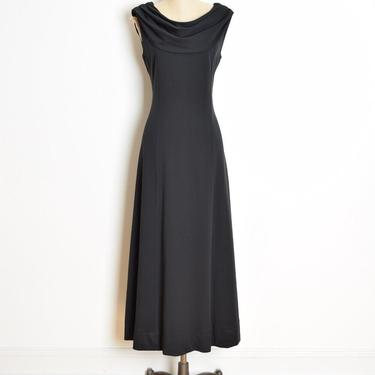 vintage 70s dress black draped cowl neckline disco long maxi dress L clothing 
