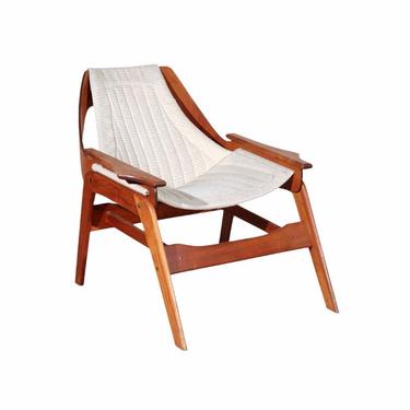 1960s Jerry Johnson Walnut Sling Chair, Boho Accent Chair, Mid 