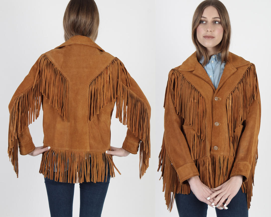 Nutmeg Suede Fringe Jacket Womens Western Cowboy Jacket Leather Biker