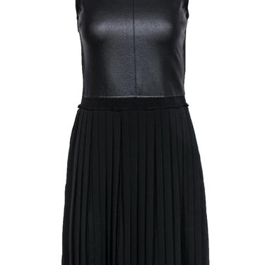 BCBG Max Azria - Black Faux Leather Pleated "Cleo" Dress Sz XXS