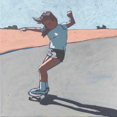 Skater #2  |  Original Acrylic Painting on Canvas 10 x 10  |  modern, fine art, gallery wall, small, street art, longboard, woman 