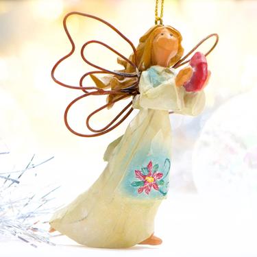 VINTAGE: Resin Angel Ornament with Wire Wings - Figurine - Holiday, Christmas, Xmas - SKU 30-410-00032986 