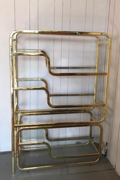 Milo Baughman Style Brass and Glass Etagere, DIA Etagere, Vintage