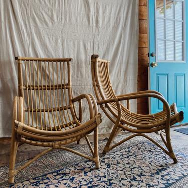 Pair of Rattan Scoop Chairs 