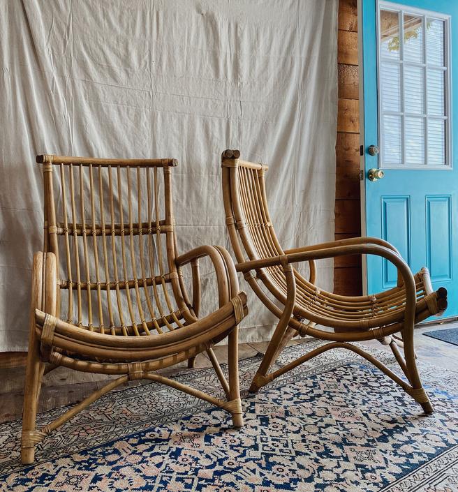 Pair of Rattan Scoop Chairs Vintage Swoon New Bedford MA