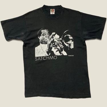 Vintage 1990s Gear Ink LOUIS ARMSTRONG &amp;quot;Satchmo&amp;quot; Jazz T-Shirt ~ fits M to L ~ Soft / Thin ~ 90s ~ Single Stitch ~ Trumpet / Blues / Music 