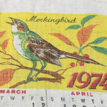 1974 Bird Calendar Linen | Brain Washington | Silver Spring, MD