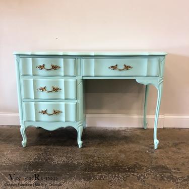 AVAILABLE: Light Green Lacquer Vanity / Desk 