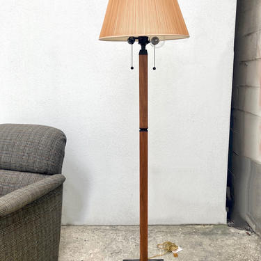 Wood and Metal Floor Lamp w\/ Textured Shade