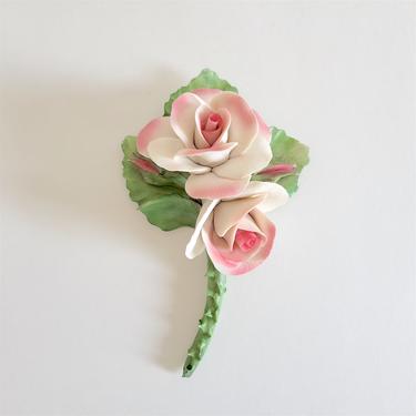 Vintage Capodimonte Roses, Italian Porcelain Flowers 