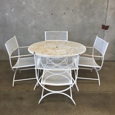 Vintage Metal White Patio Table With Four Chairs