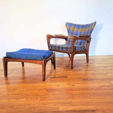 Mid Century Adrian Pearsall for Craft Associates 2291-C Wingback Lounge Chair and Ottoman 