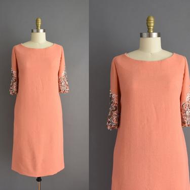 vintage 60s dress | Gorgeous Apricot Silver Beaded Cocktail Party Winter Dress | Medium | 1960s vintage dress 