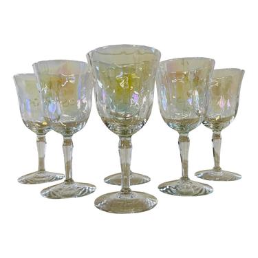 Vintage 1960s Iridescent Glass Wine Stems, Set of 6