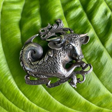 1950's-60's Taurus Bull Brooch - Signed STERLING by CINI - Astrological Zodiac Sign - Handsome Details - Sterling Silver - Locking Clasp 
