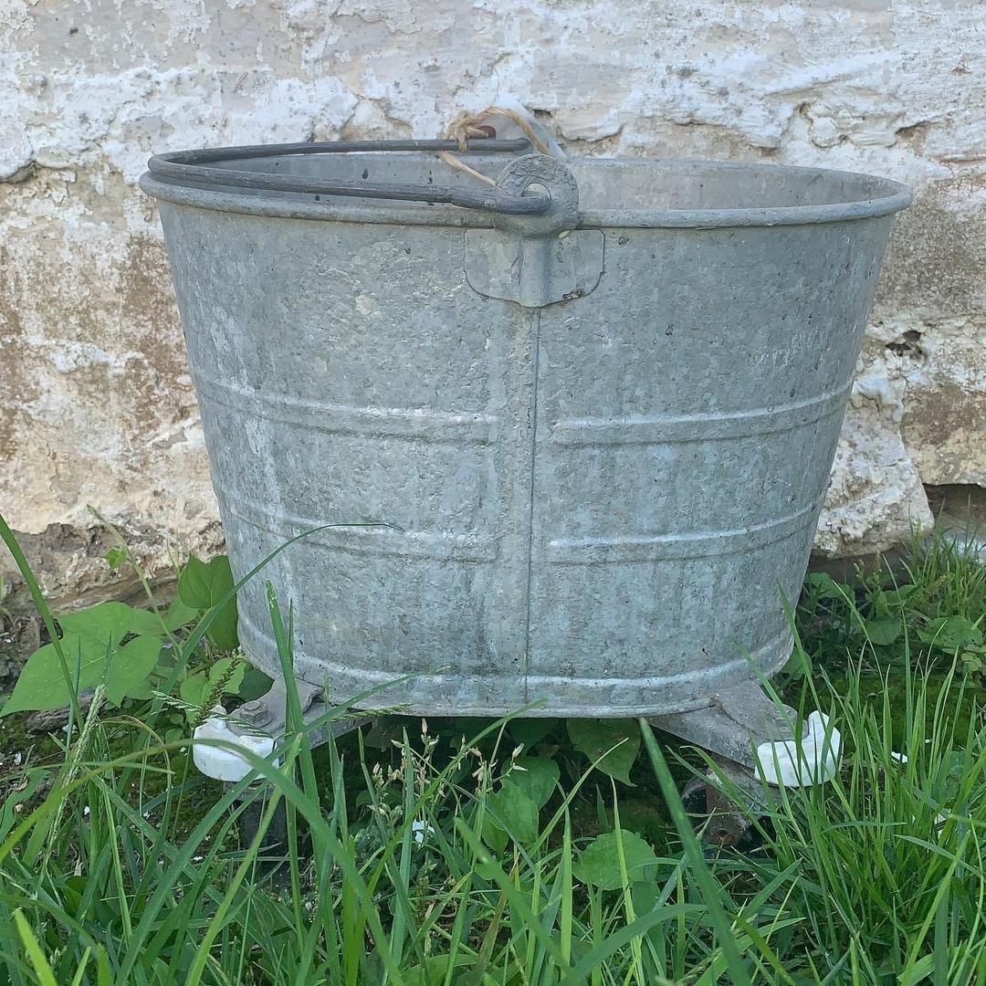 Vintage Galvanized Mop Bucket on Wheels Chartreuse & Co. Frederick, MD