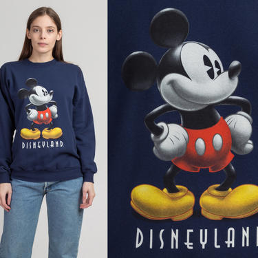 90s Mickey Mouse Disneyland Sweatshirt - Medium | Vintage Navy Blue Long Sleeve Disney Cartoon Pullover 