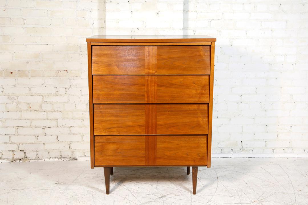 Vintage mcm 4 drawer tallboy dresser by Ward Furniture mfg with Omasa