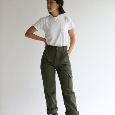 Vintage 28 29 Waist Slim Olive Green Army Pants Trousers | 80s Utility Fatigues 