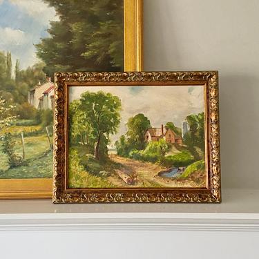 Small Vintage Landscape Painting Bucolic Country Scene 