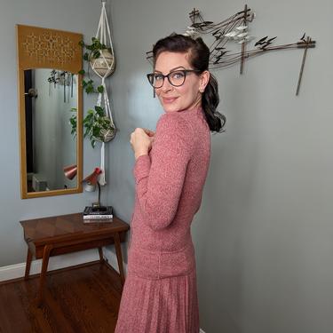 Vintage 1950's Pink Knit Sweater Skirt Set 