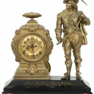 Antique Clock, Mantel, Kroeber, Gilt Metal, Arizona Figural, 1800s, Gorgeous!