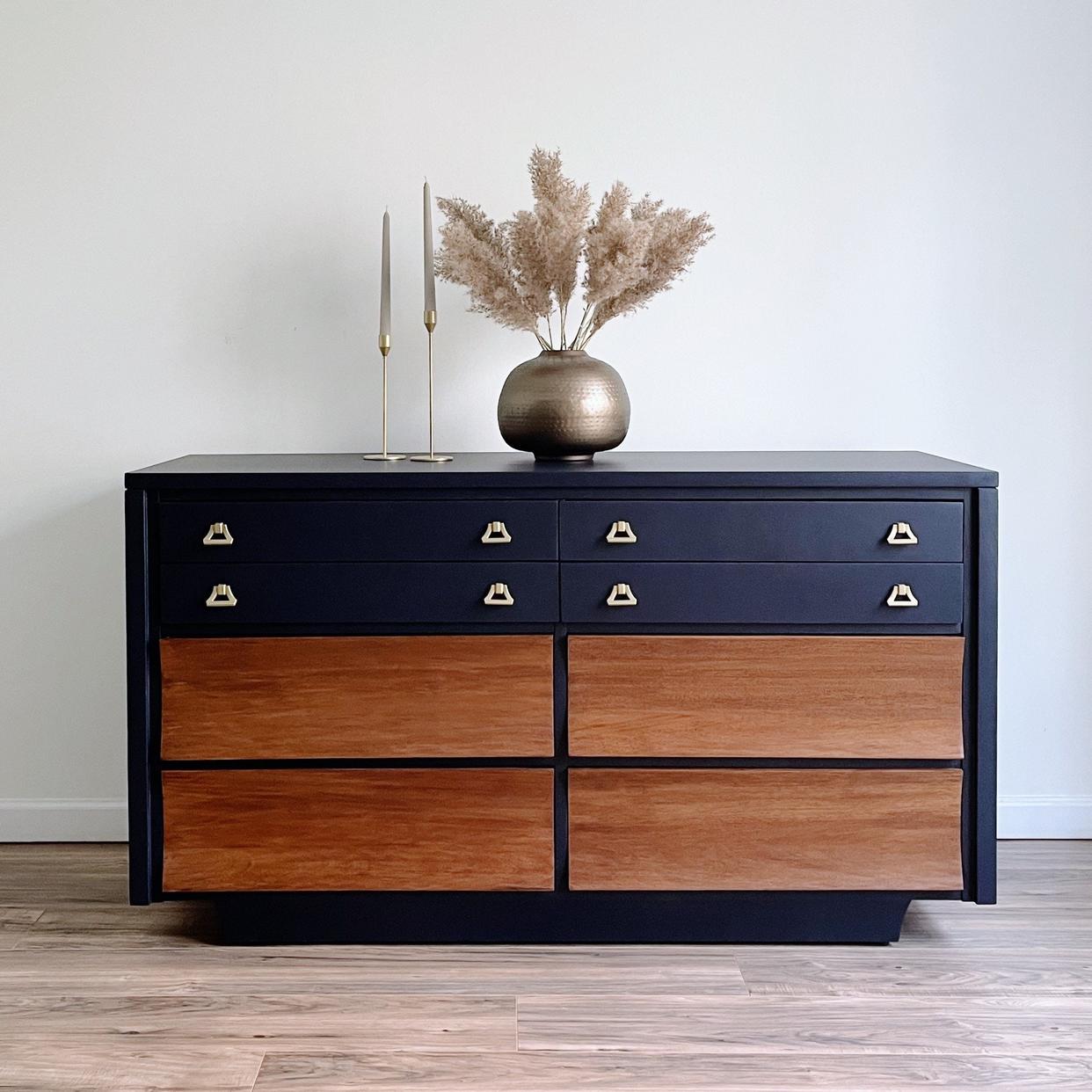 Navy Blue Two-Tone Mid Century Modern Dresser | Made New Design - Middletown, CT