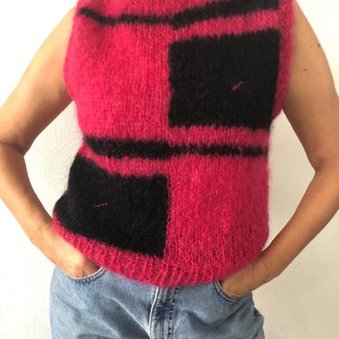 Vintage Mohair Pink And Black Sleeveless Top Pullover 
