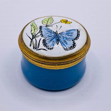 Vintage Enamel Pill Box by Crummles in Butterfly and Flower design England 