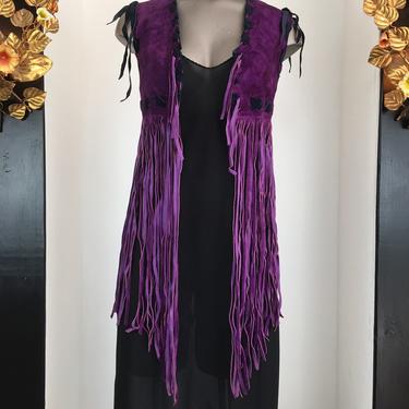 1970s suede vest vintage 70s vest purple fringe vest bohemian Black Label Vintage Tacoma WA