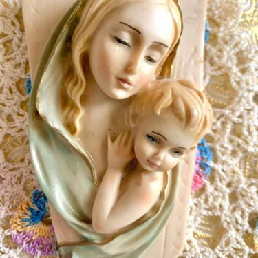 Vintage Religious Decor, Virgin Mary, Mother and Child, Blessed Mother, Catholic, Wall Decor 